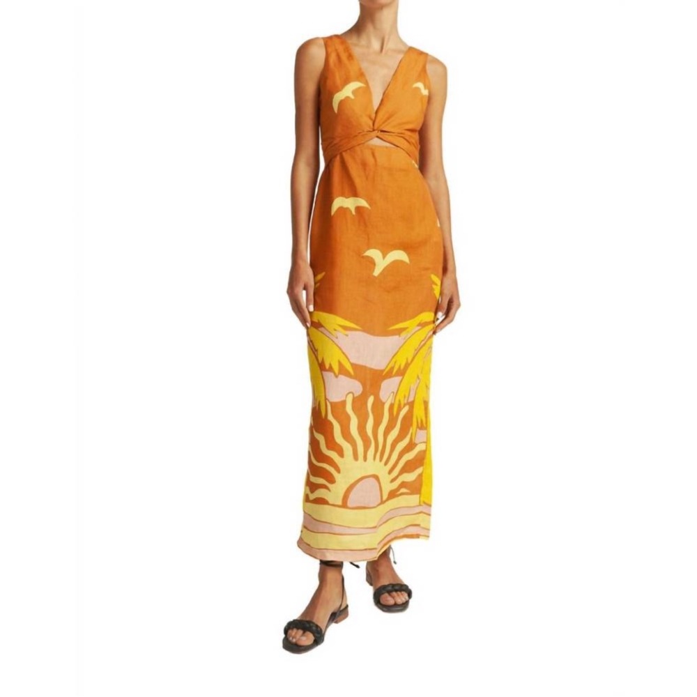 Cala de la Cruz Women’s Simone Dress‎ Orange Linen Maxi, Size Small NWOT